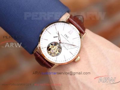 Perfect Replica IWC Portofino White Tourbillon Face Rose Gold Bezel 44mm Men's 